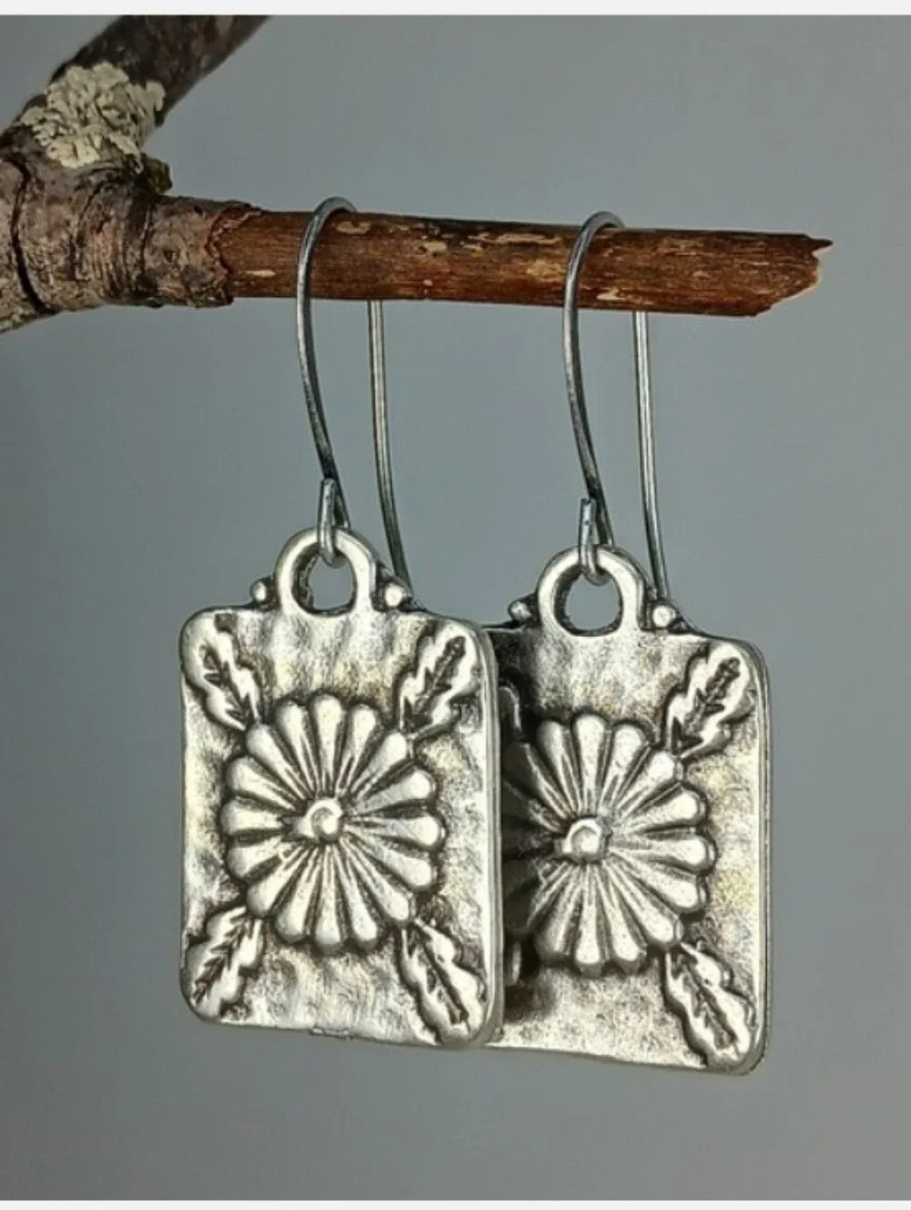 Antique Silver Flower Earrings Rustic Minimalist Garden Vintage Hand Crafted